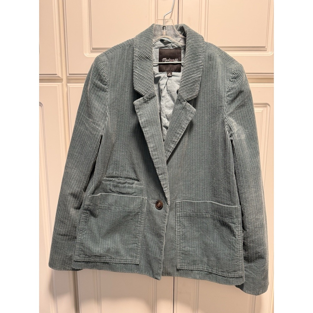 MADEWELL Corduroy Crop Dorset Blazer Jacket Teal Blue Size XS - Picture 2 of 5